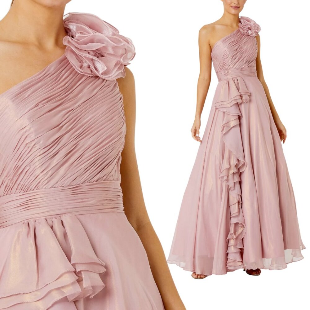 Mac Duggal 49252 Womens Size 2 Pink Gold Iridescent‎ Floral Ballgown Gown Dress